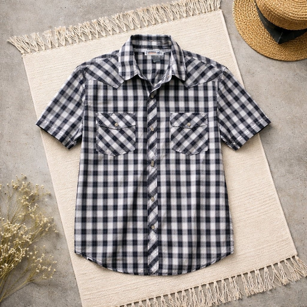 urban pipeline Black and White Plaid Short-Sleeve Button-Down Shirt